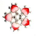 Vijf schildpadhangers met zilveren metalen frame en rood-roze hartvormige schaal - 5-delige set / Roze