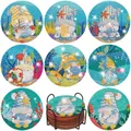 DIY ocean gnome diamond painting car coaster set with 8 nautical patterns and metal holder - Ocean Theme Nautical Gnome Style (BD997)