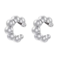 Macro view of silver C-shaped bubble ear cuffs with polished metallic finish for women - Bead Arrangement Style / White Gold