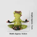 Green resin yoga frog statue in meditation pose with dimensions and weight specs - Zen Meditating Frog