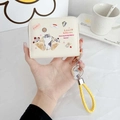 Cute cream-colored cat illustration wallet with yellow woven keychain strap - Cute Cat + Lanyard + Pendant