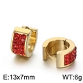 Gold plated stainless steel huggie earrings with pave red cubic zirconia 13x7mm - Gold-Red Stone (KE108260-TGD)