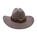 Cappello da cowboy in feltro grigio scuro con cinturino in pelle e testa di toro dorata - Grigio