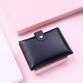 Detailed close-up of a black PU leather wallet with a golden buckle on geometric display - Black (With Buckle)