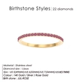 Slim stainless steel ring featuring 22 pink July birthstones in a rose gold finish - July Rose Red - Gold / US7 (54mm)