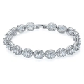 Silver plated halo bracelet featuring oval cubic zirconia and shimmering cluster setting - Oval Halo Style (KSB00053) / White