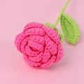 Hand-knitted pink crochet rose with green stem and leaves for handmade gift giving - Rose Red Rose Bouquet