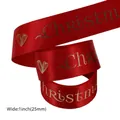 1-inch wide red satin Christmas ribbon with gold lettering for gift box wrapping - Red Satin with Gold Christmas Text (Style 11)