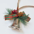 Christmas hanging bell with red green plaid bow and mini golden pine cone ornament - Plaid Silver Large Bell