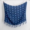 Dark blue tie-dye plaid scarf with white floral patterns and long fringe tassels - Blue Four-petal Flower (2023-1-7)