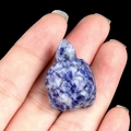 Miniature blue sodalite gemstone turtle figurine with natural white marble texture - Blue Spot Stone