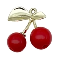 3D cherry pendant with bright red fruit and golden leaves for DIY jewelry making - 1Pc KC Gold Solid Red Resin 3D Double Leaf Cherry (29x28mm)