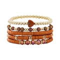 5-teiliges Boho-Armband-Set mit goldenen Perlen und Herzanhängern aus Tonerde - Karamell(SY0100-1)
