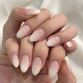 Roze en witte gradiënt lange amandelvormige plaknagels met een hoogglans afwerking - Roze Wit Gradiënt Stijl (JP4083)