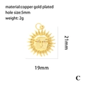 Macro shot of 21mm copper gold plated sun pendant with 5mm hole for DIY jewelry making - P00115-Style C (Sun Face)