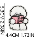 Detailed view of dog embroidery patch reading a book with precise size dimensions - Dog Reading Pink Book Style (S17XG-115-09)