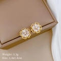 Elegant gold titanium steel flower earrings with clear zircon crystals 1.4x1.4cm - Copper Gold-Plated + Silver Pin / Hollow Flower Stud Earrings (H502)