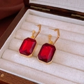 Elegant gold earrings with large rectangular red gemstones in a vintage geometric style - Rectangular Ruby Light Luxury Style