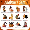 Detailed size chart for 12 vintage Halloween gnome and skull magnetic garage decorations - CT339