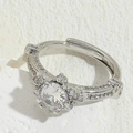 Bague de mariage géométrique en argent avec grand zircon et anneau ouvert réglable - Zircon Rond Couleur Argent