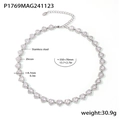 Silver finish stainless steel necklace featuring sparkling heart-shaped zircon stones - Steel Heart White Zircon Necklace