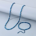 Conjunto de joyas de acero inoxidable azul con collar y pulsera de eslabones de rombo - Pulsera 17.5cm / Azul