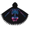 Mantello di Halloween con cappuccio, stampa teschio galassia e orlo a zigzag - Ossa della galassia colorata / Mantello con cappuccio scheletro per adulti