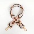 Detail of colorful geometric woven bag strap with golden metal hooks and adjustable buckle - Pattern No. 1