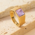 Golden ring with square purple gemstone on a textured stone surface, vintage style - 9 / Gold (Purple Square Gemstone)