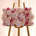 Pink and white silk rose flower wall panel with hydrangea for wedding backdrop decor - Rouge Pink