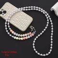 Detail of 120cm acrylic beaded crossbody phone strap with colorful heart charms and metal clip - K630 Matte Heart + White Beads