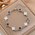 Silver stainless steel cross bracelet with black and white enamel finish - Silver Black White Cross Bracelet (8270)