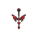 Piercing ombelico gotico pipistrello nero con tre zirconi rossi a forma di cuore - Forma Pipistrello Cuore Rosso Nappina (#3)