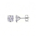 Classic square AAA zircon earrings with four-prong setting in silver finish - Light Purple