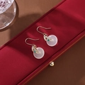 New Chinese fan pearl tassel earrings with green safety buckle in golden finish - Pingan Buckle Hook S3342