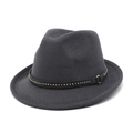 Detail of dark grey fedora hat with metal rivets and a golden buckle on the black band - M (56-58cm) / Dark Gray