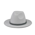 Close-up of white wool fedora hat featuring a stylish grey thick chain band accessory - White(12)