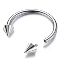 Silver G23 titanium horseshoe ring with a detachable spiked cone showing thread detail - Titanium Natural-Cone (1.2*6*3)