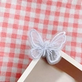 Detailed macro view of white and light blue butterfly hair clip with mesh and embroidery - Steel Clip Double Layer White Butterfly 4*5cm
