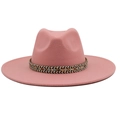 Detail of pink wool fedora hat featuring a stylish bohemian woven decorative band - M (56-58cm) / Light Pink