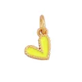 Golden brass heart pendant with bright yellow enamel inlay and beaded edge detail - Yellow Beaded Heart-L282992