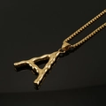 Golden stainless steel necklace featuring a lava-textured letter A pendant on a box chain - Gold Letter A Pendant