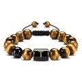 Tiger eye stone beaded bracelet with letter T charm and adjustable braided cord - Letter T