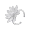 Detailed close-up of a silver daisy flower ring with textured petals and open band design - VJ672 White Gold