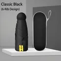 Classic black 6-rib mini folding umbrella with UPF50+ case and UV protection - 5-Fold 6-Ribs Black Coating + Carrying Zipper Case / Business Black