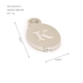 Oval 18K gold plated stainless steel letter K charm pendant with size measurements - Letter K(ZA2254S-K) / Pendant Only / Silver