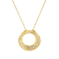Vintage vergoldete Edelstahlkette mit funkelndem runden Zirkonia Anhänger für Damen - Gold
