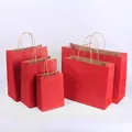 Custom red kraft paper shopping bags with twisted handles in five assorted sizes - Wine Red; 15*8*21 (small Vertical)