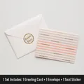 Pink striped greeting card with gold FOR YOUR HEART text, envelope and gold seal sticker - Style B - HK030 Flowing Years Series Card