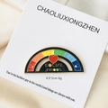 Rainbow SOCIAL MOOD sliding enamel pin with heart and six emoji expressions - Half Round Rainbow
